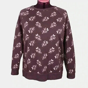 George Women’s Raglan Sweatshirt 1X Floral Print Fleece Pullover Crewneck Ribbed